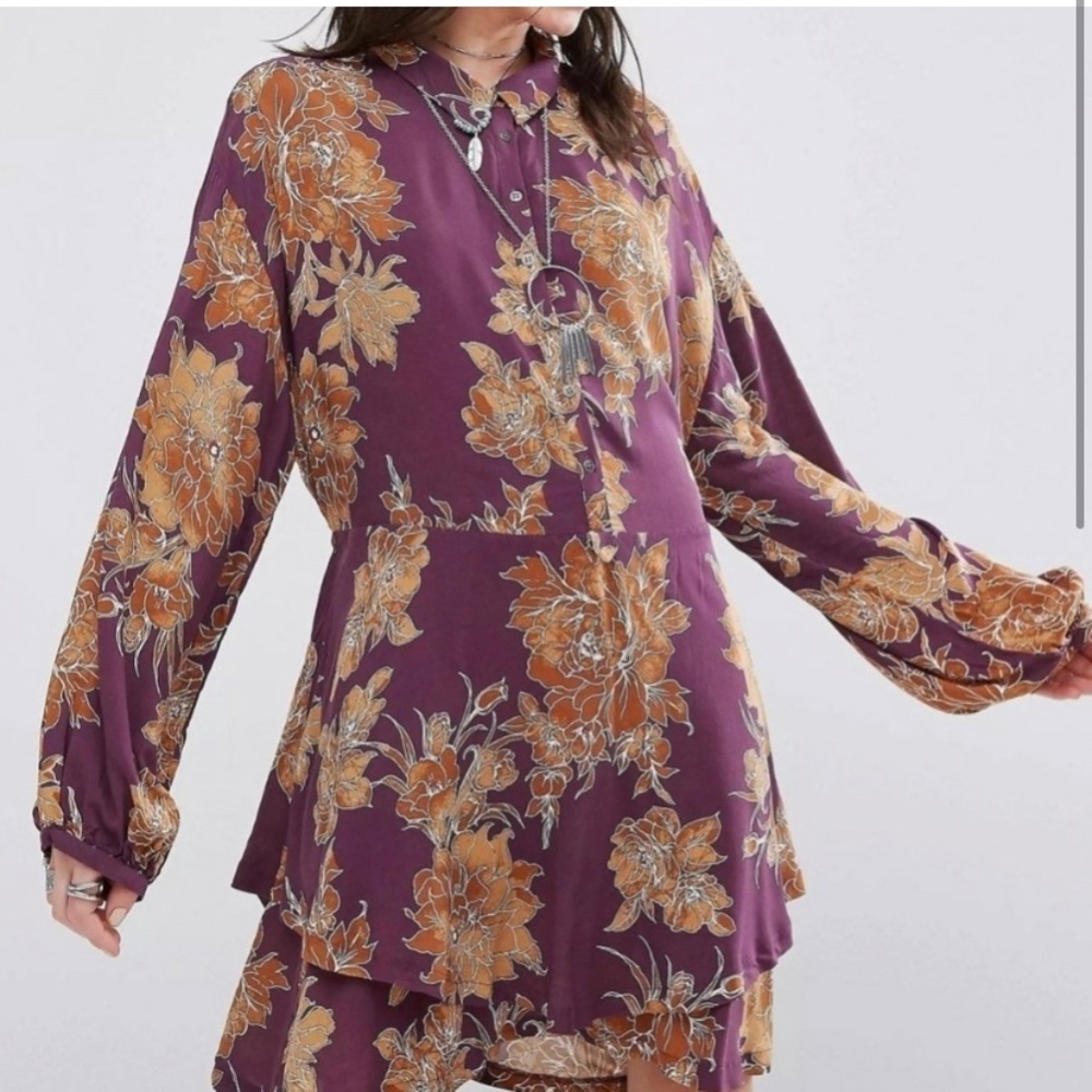 Free People Bustle-back Button down Shirt Dress